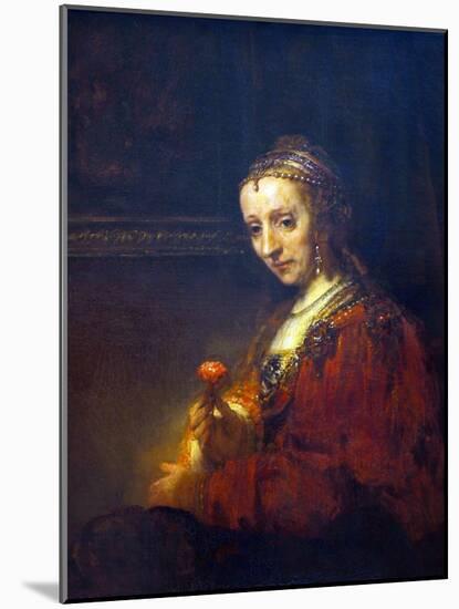 Portrait of a Woman with a Pink Carnation-Rembrandt van Rijn-Mounted Art Print