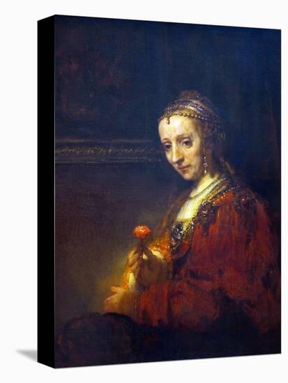 Portrait of a Woman with a Pink Carnation-Rembrandt van Rijn-Stretched Canvas