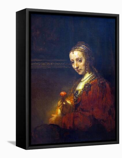 Portrait of a Woman with a Pink Carnation-Rembrandt van Rijn-Framed Stretched Canvas