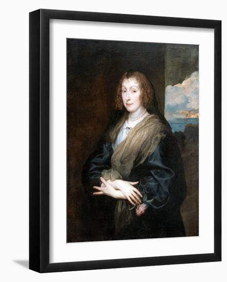 Portrait of a Woman with a Rose, Between 1635 and 1639-Sir Anthony Van Dyck-Framed Giclee Print