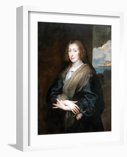 Portrait of a Woman with a Rose, Between 1635 and 1639-Sir Anthony Van Dyck-Framed Giclee Print