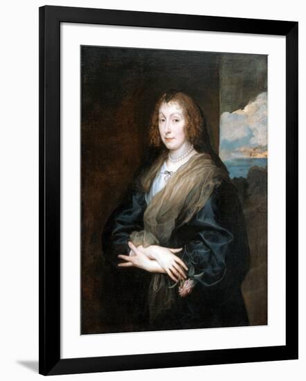 Portrait of a Woman with a Rose, Between 1635 and 1639-Sir Anthony Van Dyck-Framed Giclee Print