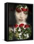 Portrait of a Woman with Flowers with Red Roses-Alaya Gadeh-Framed Stretched Canvas