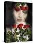 Portrait of a Woman with Flowers with Red Roses-Alaya Gadeh-Stretched Canvas