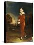 Portrait of a Young Boy in a Red Suit, Holding a Bow and Arrow-Arthur William Devis-Stretched Canvas
