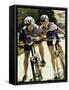 Portrait of a Young Couple Sitting on Bicycles-null-Framed Stretched Canvas