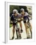 Portrait of a Young Couple Sitting on Bicycles-null-Framed Premium Photographic Print