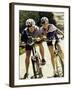 Portrait of a Young Couple Sitting on Bicycles-null-Framed Premium Photographic Print