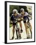 Portrait of a Young Couple Sitting on Bicycles-null-Framed Premium Photographic Print