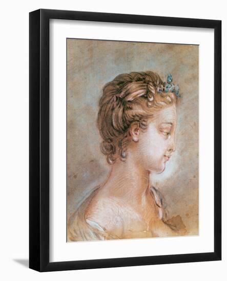 Portrait of a Young Girl (Chalk and Sanguine on Paper)-Francois Boucher-Framed Giclee Print