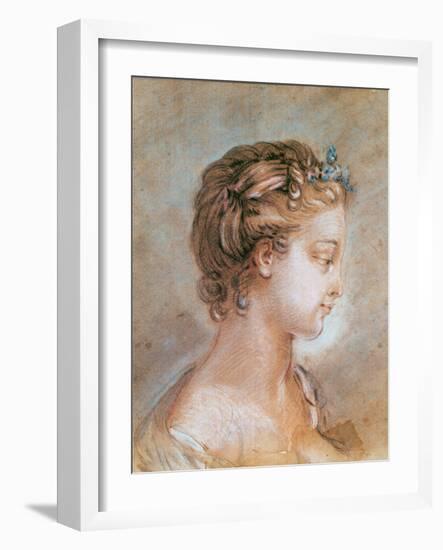 Portrait of a Young Girl (Chalk and Sanguine on Paper)-Francois Boucher-Framed Giclee Print