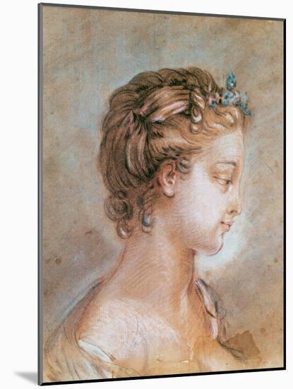 Portrait of a Young Girl (Chalk and Sanguine on Paper)-Francois Boucher-Mounted Giclee Print