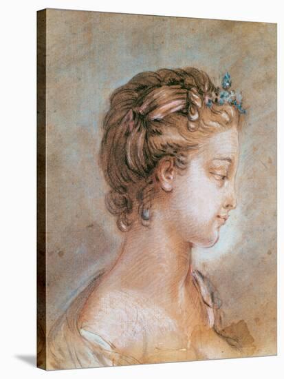 Portrait of a Young Girl (Chalk and Sanguine on Paper)-Francois Boucher-Stretched Canvas