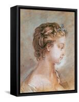 Portrait of a Young Girl (Chalk and Sanguine on Paper)-Francois Boucher-Framed Stretched Canvas