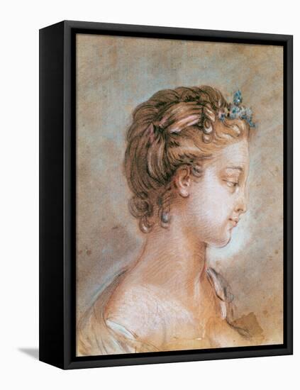 Portrait of a Young Girl (Chalk and Sanguine on Paper)-Francois Boucher-Framed Stretched Canvas
