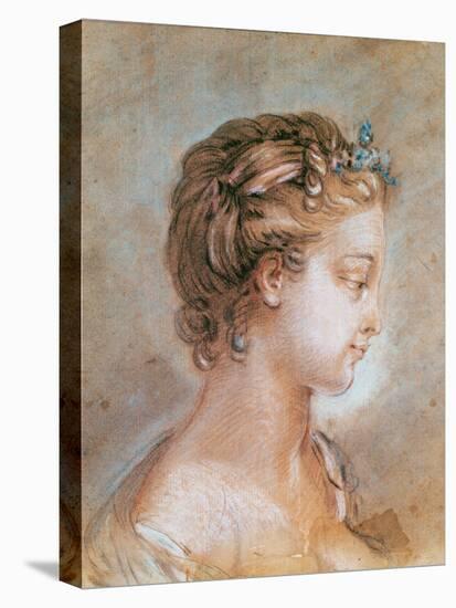 Portrait of a Young Girl (Chalk and Sanguine on Paper)-Francois Boucher-Stretched Canvas