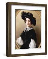 Portrait of a Young Girl, Half Length, Wearing a Black Velvet Costume with-Franz Xaver Winterhalter-Framed Giclee Print