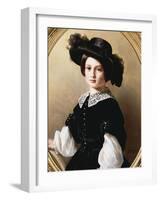 Portrait of a Young Girl, Half Length, Wearing a Black Velvet Costume with-Franz Xaver Winterhalter-Framed Giclee Print