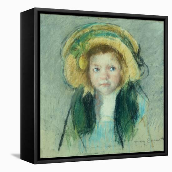 Portrait of a young girl in a hat pastel by Mary Stevenson Cassatt-Mary Stevenson Cassatt-Framed Stretched Canvas