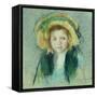 Portrait of a young girl in a hat pastel by Mary Stevenson Cassatt-Mary Stevenson Cassatt-Framed Stretched Canvas