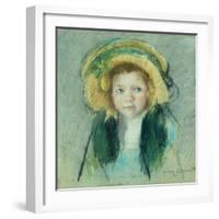 Portrait of a young girl in a hat pastel by Mary Stevenson Cassatt-Mary Stevenson Cassatt-Framed Giclee Print