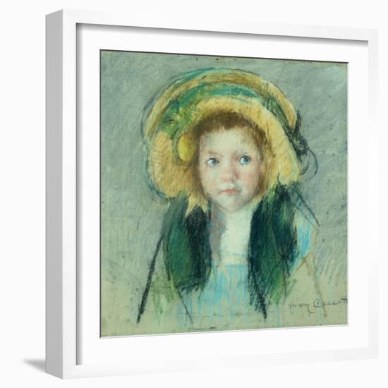 Portrait of a young girl in a hat pastel by Mary Stevenson Cassatt-Mary Stevenson Cassatt-Framed Giclee Print