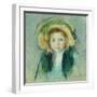 Portrait of a young girl in a hat pastel by Mary Stevenson Cassatt-Mary Stevenson Cassatt-Framed Giclee Print