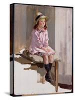 Portrait of a Young Girl in a Pink Dress and a Straw Hat-Harry Watson-Stretched Canvas