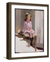 Portrait of a Young Girl in a Pink Dress and a Straw Hat-Harry Watson-Framed Giclee Print