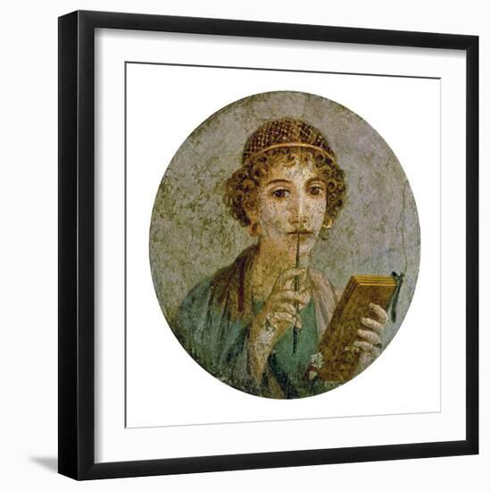 Portrait of a Young Girl with Pen and Writing Tablet-null-Framed Giclee Print