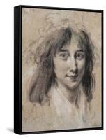 Portrait of a Young Lady (Black and White Chalk on Paper)-Louis Leopold Boilly-Framed Stretched Canvas
