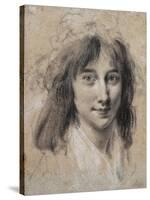 Portrait of a Young Lady (Black and White Chalk on Paper)-Louis Leopold Boilly-Stretched Canvas