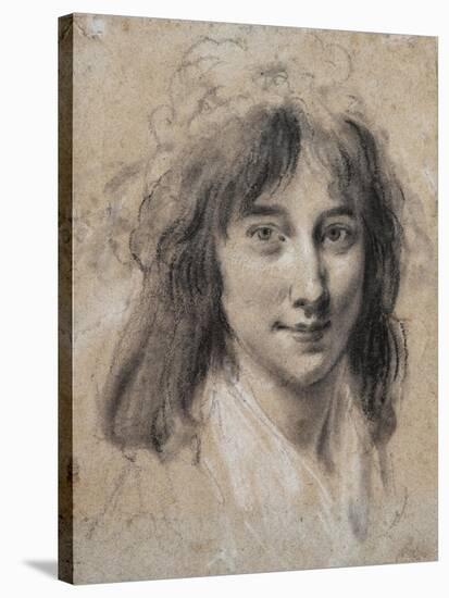 Portrait of a Young Lady (Black and White Chalk on Paper)-Louis Leopold Boilly-Stretched Canvas