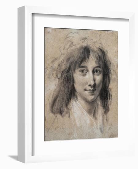 Portrait of a Young Lady (Black and White Chalk on Paper)-Louis Leopold Boilly-Framed Giclee Print