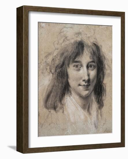 Portrait of a Young Lady (Black and White Chalk on Paper)-Louis Leopold Boilly-Framed Giclee Print