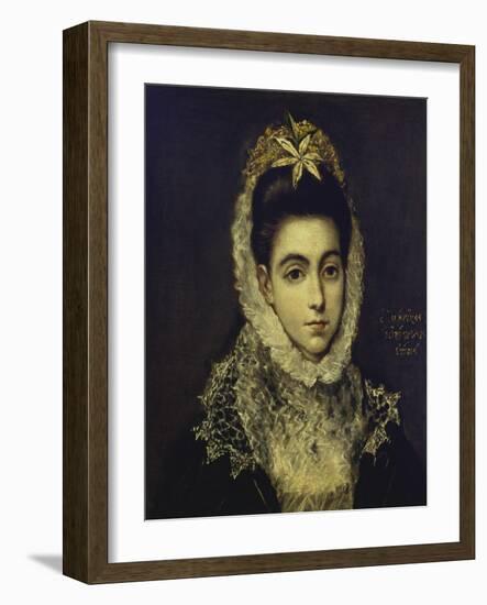 Portrait of a Young Lady, Bust Length, Wearing a Black Dress with a White Lace Collar and…-El Greco-Framed Giclee Print