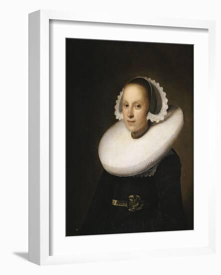 Portrait of a Young Lady, Half Length in a Black Dress, with a White Lace Cap-Johannes Cornelisz. Verspronck-Framed Giclee Print