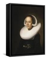 Portrait of a Young Lady, Half Length in a Black Dress, with a White Lace Cap-Johannes Cornelisz. Verspronck-Framed Stretched Canvas