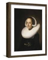 Portrait of a Young Lady, Half Length in a Black Dress, with a White Lace Cap-Johannes Cornelisz. Verspronck-Framed Giclee Print