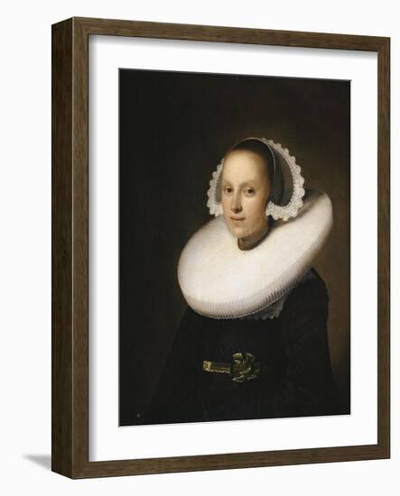 Portrait of a Young Lady, Half Length in a Black Dress, with a White Lace Cap-Johannes Cornelisz. Verspronck-Framed Giclee Print