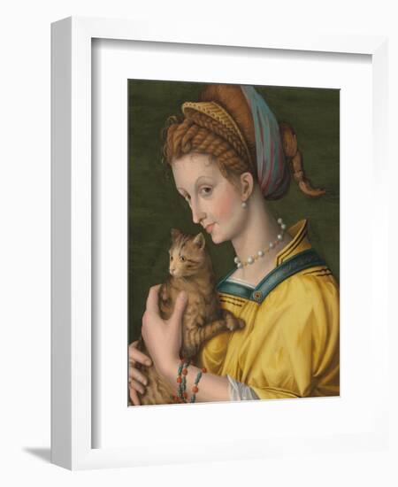 Portrait of a Young Lady Holding a Cat-Francesco Ubertini Verdi Bachiacca-Framed Giclee Print