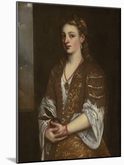 Portrait of a Young Lady Holding an Apple, 1550s-Titian (Tiziano Vecelli)-Mounted Giclee Print