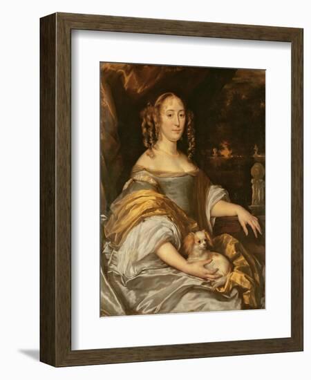 Portrait of a Young Lady in Blue Dress with Lapdog-Abraham Lamberts Jacobsz van den Tempel-Framed Giclee Print