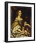 Portrait of a Young Lady, Seated Three-Quarter Length, in a Blue Dress, with a Lapdog, a Garden…-Abraham van den Tempel-Framed Giclee Print