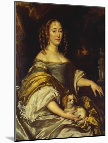 Portrait of a Young Lady, Seated Three-Quarter Length, in a Blue Dress, with a Lapdog, a Garden…-Abraham van den Tempel-Mounted Giclee Print