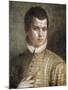 Portrait of a Young Man, Bust-Length, Wearing a Striped Costume and a White Ruff-Paolo Caliari-Mounted Giclee Print