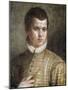 Portrait of a Young Man, Bust-Length, Wearing a Striped Costume and a White Ruff-Paolo Caliari-Mounted Giclee Print