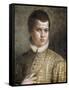 Portrait of a Young Man, Bust-Length, Wearing a Striped Costume and a White Ruff-Paolo Caliari-Framed Stretched Canvas