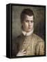 Portrait of a Young Man, Bust-Length, Wearing a Striped Costume and a White Ruff-Paolo Caliari-Framed Stretched Canvas