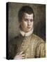 Portrait of a Young Man, Bust-Length, Wearing a Striped Costume and a White Ruff-Paolo Caliari-Stretched Canvas
